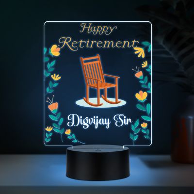 Personalized Happy Retirement LED Night Lamp with Rocking Chair Design, Color Changing Acrylic Light with Black Base Retirement Gift for Grandfather, Dad & Teacher